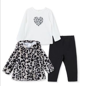 Little Me girls faux fur jacket & shirt grey black leopard print 18 months